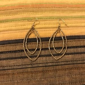 Silver Beaded Oval Earrings